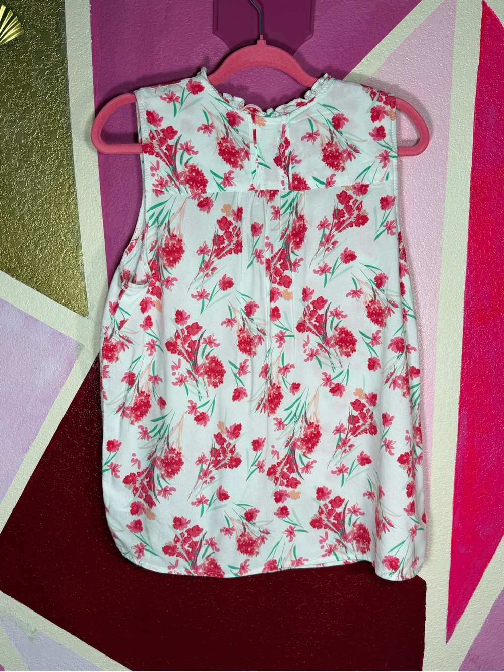 Faded Glory Pink Floral Sleeveless Pintuck Blouse Size L (12-14) - Picture 7 of 15